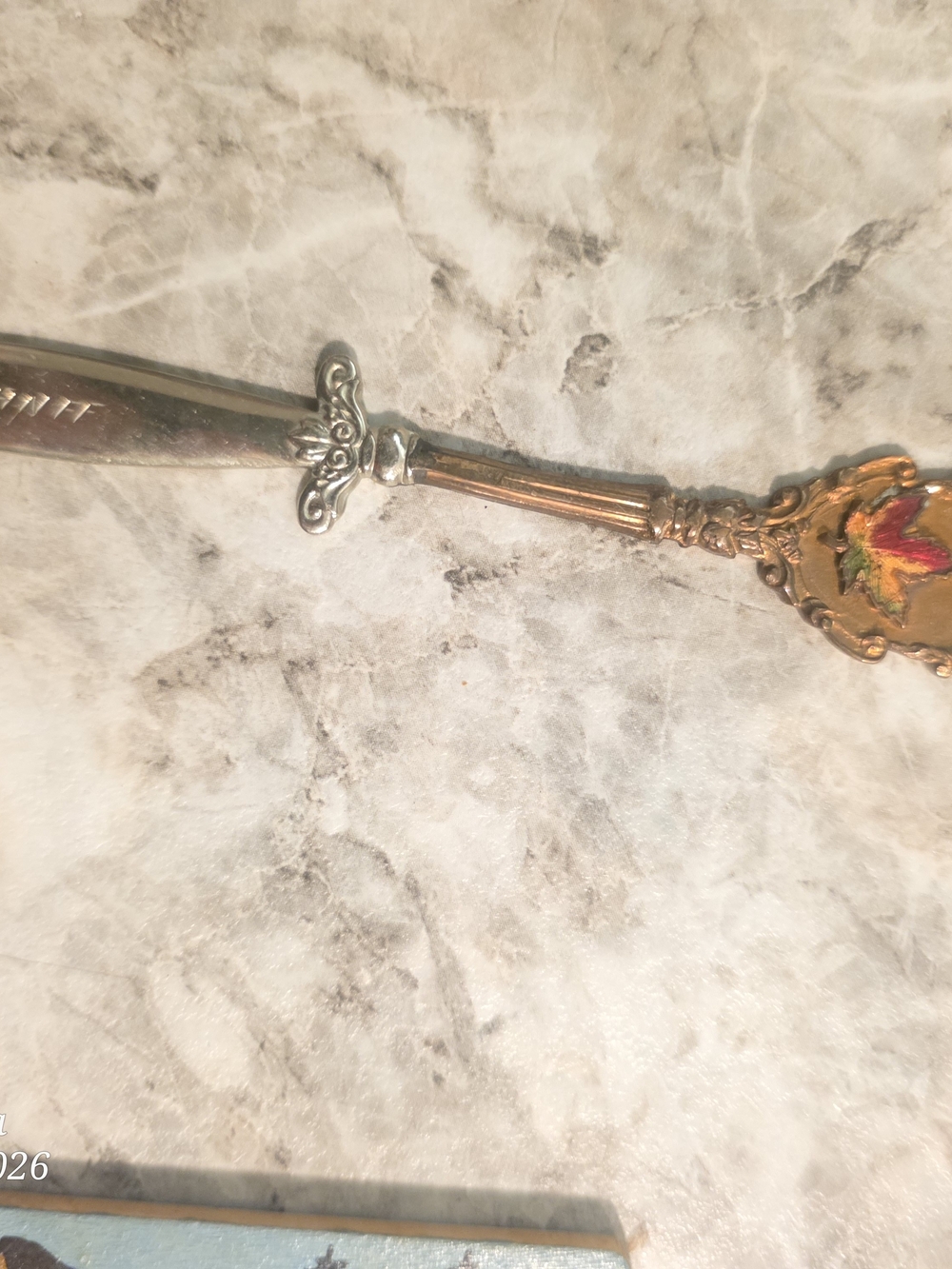 Gold-Tone Decorative Letter Opener with Red Leaf Accent